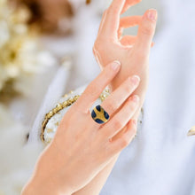Handmade Glass Acrylic Ring Sapphire Brilliance Golden Infinity Band