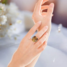 Handmade Glass Acrylic Ring Silver Amber Radiance Luster Infinity Band