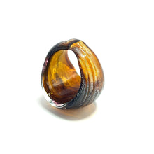 Handmade Glass Acrylic Ring Silver Luster Amber Glitter  Infinity Band