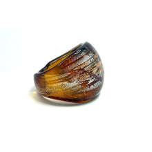Handmade Glass Acrylic Ring Silver Luster Amber Glitter  Infinity Band