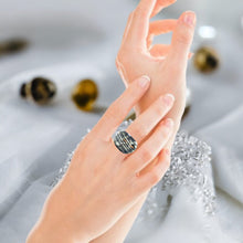 Handmade Glass Acrylic Ring Silver Noir Radiance Infinity Band