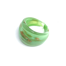 Handmade Glass Acrylic Ring Sparkled Mint Golden Elegance Infinity Band