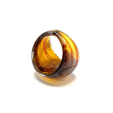 Handmade Glass Acrylic Ring Symphony Amber Stroke Silver Infinity Band