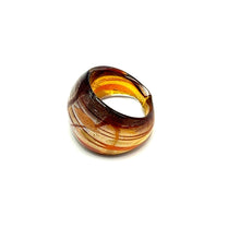 Handmade Glass Acrylic Ring Symphony Amber Stroke Silver Infinity Band