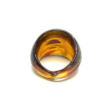 Handmade Glass Acrylic Ring Symphony Amber Stroke Silver Infinity Band