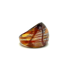 Handmade Glass Acrylic Ring Symphony Amber Stroke Silver Infinity Band