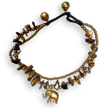 Handmade Bracelet Goldstone Trinket Charms Elephant with Bells Beaded 8 Inch Jewelry