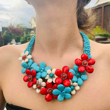 Handmade Gorgeous Bib Choker Turquoise & Red Agate 20