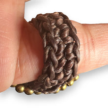 Handmade Ring Green Bead Oval Gemstone Woven Wax Cord Adjustable Jewelry