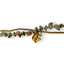 Handmade Bracelet Green Jasper Trinket Charms Elephant with Bells Beaded 8 Inch Jewelry
