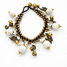 Handmade Howlite Gemstone Bracelet with Cat & Leaves Charms Artisan Jewelry Supports Sleep Enhances Focus - Bracelet