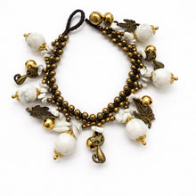 Handmade Howlite Gemstone Bracelet with Cat & Leaves Charms Artisan Jewelry Supports Sleep Enhances Focus - Bracelet