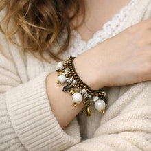 Handmade Howlite Gemstone Bracelet with Cat & Leaves Charms Artisan Jewelry Supports Sleep Enhances Focus - Bracelet