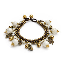 Handmade Howlite Gemstone Bracelet with Cat & Leaves Charms Artisan Jewelry Supports Sleep Enhances Focus - Bracelet