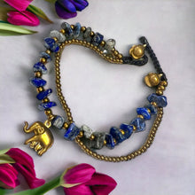 Handmade Bracelet Lapiz Trinket Charms Elephant with Bells Beaded 8 Inch Jewelry