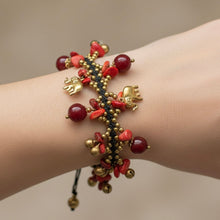 Handmade Natural Agate and Coral Colored Beaded with Elephant Charms Jewelry - Bracelet