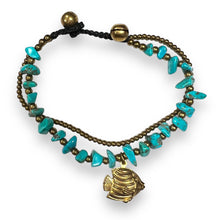 Handmade Bracelet Turquoise Trinket Charms Lucky Fish with Bells Beaded 8 Inch Jewelry