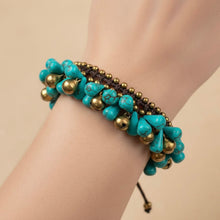Handmade Turquoise Beaded Bracelet with Teardrop Accents and Bell Charms Jewelry - Bracelet
