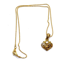 Heart Pendant Necklace Warm Yellow Tone Plated with White Rhinestone – Chic Romantic Jewelry - Necklace