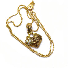 Heart Pendant Necklace Warm Yellow Tone Plated with White Rhinestone – Chic Romantic Jewelry - Necklace