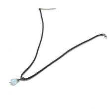 Light Blue Stone Pendant 16mm Drop Shape Glass Stone With Dark Twisted Cord Necklace Cool Tones Inspired By Calm Energy