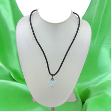 Light Blue Stone Pendant 16mm Drop Shape Glass Stone With Dark Twisted Cord Necklace Cool Tones Inspired By Calm Energy