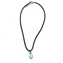 Light Blue Stone Pendant 16mm Drop Shape Glass Stone With Dark Twisted Cord Necklace Cool Tones Inspired By Calm Energy