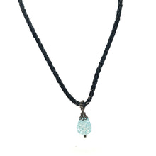 Light Blue Stone Pendant 16mm Drop Shape Glass Stone With Dark Twisted Cord Necklace Cool Tones Inspired By Calm Energy