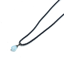 Light Blue Stone Pendant 16mm Drop Shape Glass Stone With Dark Twisted Cord Necklace Cool Tones Inspired By Calm Energy