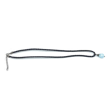 Light Blue Stone Pendant 16mm Drop Shape Glass Stone With Dark Twisted Cord Necklace Cool Tones Inspired By Calm Energy
