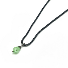 Light Green Pendant 16mm Drop Shape With Black Twisted Cord Glass Stone Necklace Nature Inspired Color With Clean