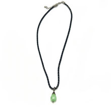 Light Green Pendant 16mm Drop Shape With Black Twisted Cord Glass Stone Necklace Nature Inspired Color With Clean