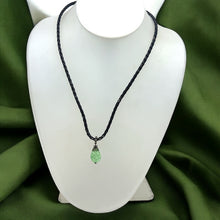 Light Green Pendant 16mm Drop Shape With Black Twisted Cord Glass Stone Necklace Nature Inspired Color With Clean