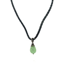Light Green Pendant 16mm Drop Shape With Black Twisted Cord Glass Stone Necklace Nature Inspired Color With Clean