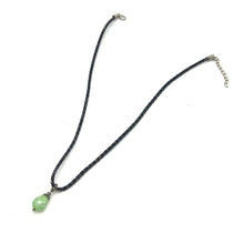 Light Green Pendant 16mm Drop Shape With Black Twisted Cord Glass Stone Necklace Nature Inspired Color With Clean