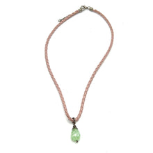 Light Green Pendant Drop Shape 16mm With Light Pink Twisted Cord Glass Stone Necklace Evoking Calm Fresh Visual Appeal