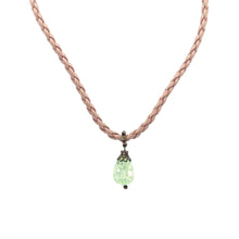 Light Green Pendant Drop Shape 16mm With Light Pink Twisted Cord Glass Stone Necklace Evoking Calm Fresh Visual Appeal