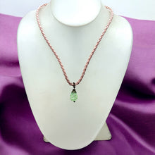 Light Green Pendant Drop Shape 16mm With Light Pink Twisted Cord Glass Stone Necklace Evoking Calm Fresh Visual Appeal