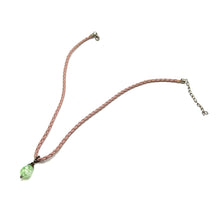 Light Green Pendant Drop Shape 16mm With Light Pink Twisted Cord Glass Stone Necklace Evoking Calm Fresh Visual Appeal