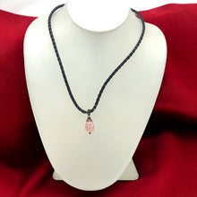 Light Pink Drop Pendant Glass Stone 16mm With Handcrafted Black Twisted Cord Necklace Modern Design With Soft Visual