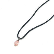 Light Pink Drop Pendant Glass Stone 16mm With Handcrafted Black Twisted Cord Necklace Modern Design With Soft Visual