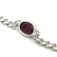 Bracelet with Certified Star Ruby Oval Cabochon Gemstone Sterling Silver Cuban Link Jewelry - Bracelet