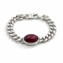 Bracelet with Certified Star Ruby Oval Cabochon Gemstone Sterling Silver Cuban Link Jewelry - Bracelet