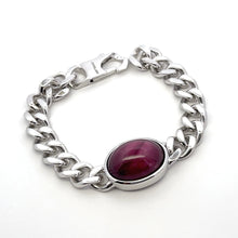 Bracelet with Certified Star Ruby Oval Cabochon Gemstone Sterling Silver Cuban Link Jewelry - Bracelet