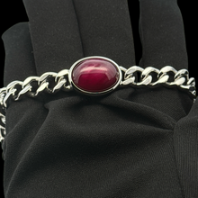Bracelet with Certified Star Ruby Oval Cabochon Gemstone Sterling Silver Cuban Link Jewelry - Bracelet