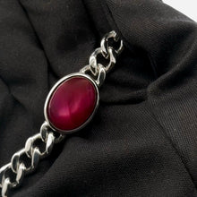 Bracelet with Certified Star Ruby Oval Cabochon Gemstone Sterling Silver Cuban Link Jewelry - Bracelet