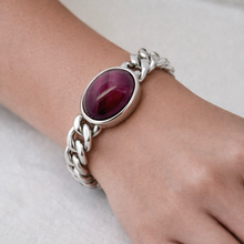 Bracelet with Certified Star Ruby Oval Cabochon Gemstone Sterling Silver Cuban Link Jewelry - Bracelet