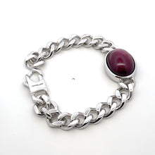 Bracelet with Certified Star Ruby Oval Cabochon Gemstone Sterling Silver Cuban Link Jewelry - Bracelet