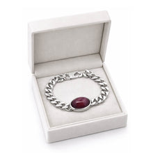 Bracelet with Certified Star Ruby Oval Cabochon Gemstone Sterling Silver Cuban Link Jewelry - Bracelet