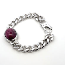 Bracelet with Certified Star Ruby Oval Cabochon Gemstone Sterling Silver Cuban Link Jewelry - Bracelet